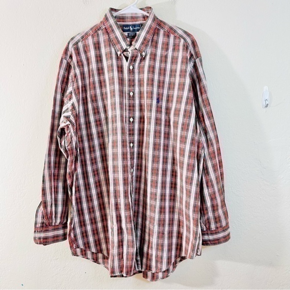 Lauren Ralph Lauren Yarmouth Plaid Long Sleeve Button Down Shirt 17.5 Red/Green